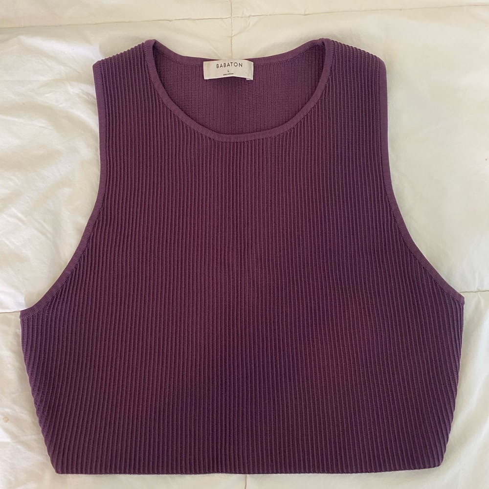 Aritzia Babaton Purple Ribbed Sleeveless Crop Tank Top